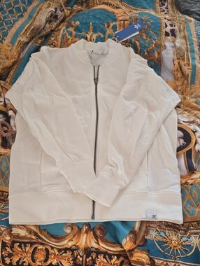 adidas Japanese Terry Cream Zip-Front Bomber Jacket XyBO XS